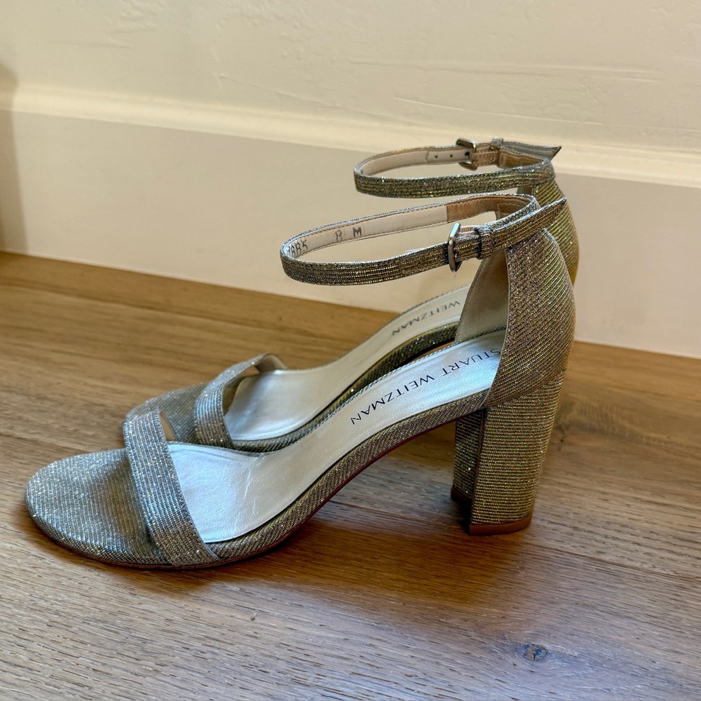 Stuart Weitzman Gold Silver Metallic Heeled Sandals